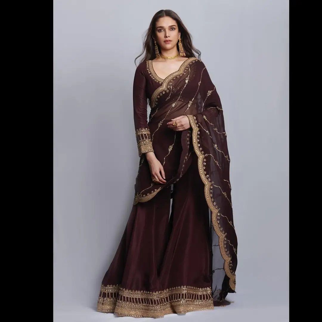 Bollywood Actress Aditi Rao Hydari In Maroon Lehenga Choli